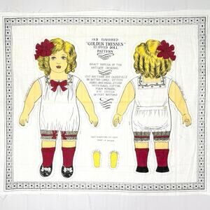 Cut and Sew Fabric Panel Doll Pattern Golden Tresses Stuffed Toy 18 Inch Vintage
